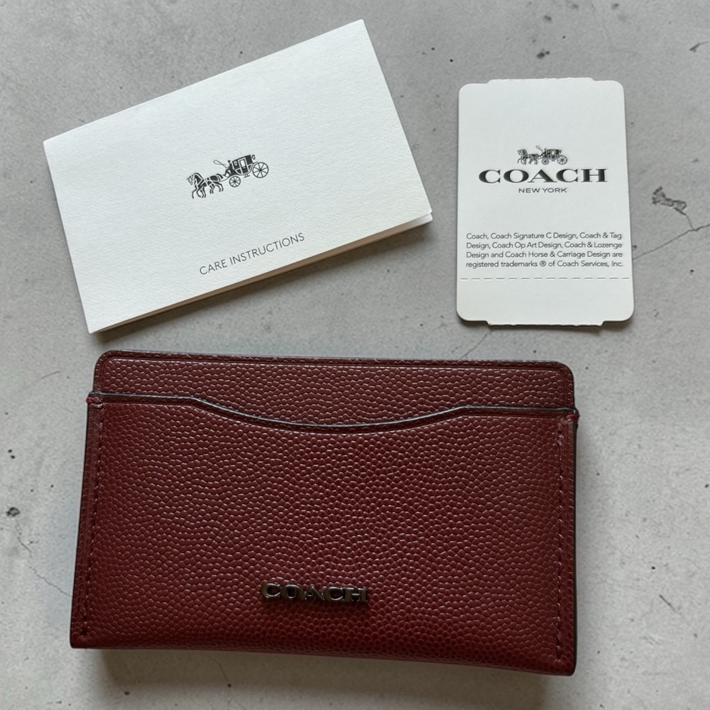 Coach Pebbled Leather Slim Card Case Wallet Red Currant Minimalist LuxuryNEW NWT - Picture 5 of 7